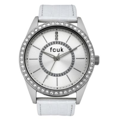 FCUK Ladies' Stone Set White Strap Watch - Product number 8462801