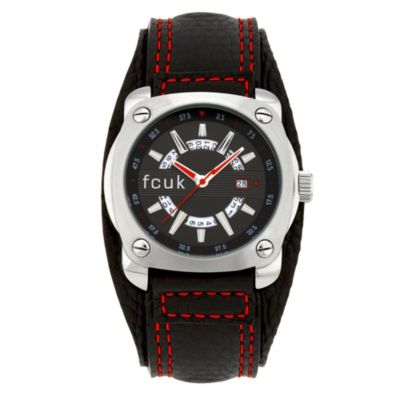 FCUK Men's Black Dial Black Leather Cuff Watch - Product number 8463433