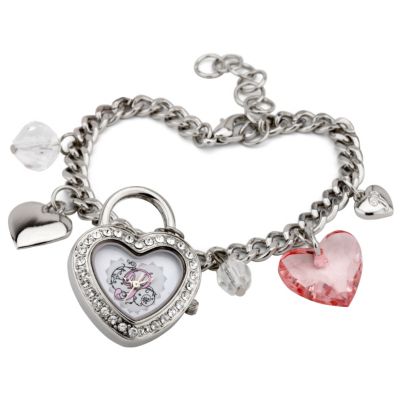 Pineapple Ladies' Stone Set Heart Charm Bracelet Watch - Product number 8463948
