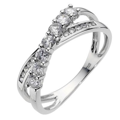 9ct white gold crossover cubic zirconia ring