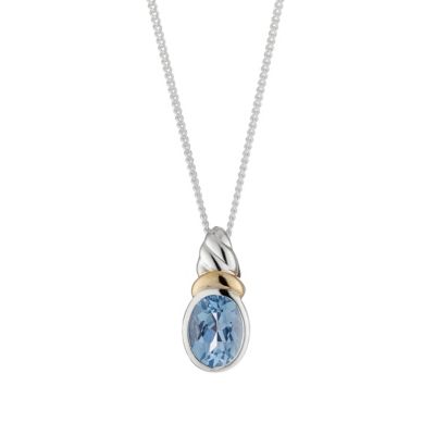 9ct gold and sterling silver blue topaz pendant 18" - Product number 8467064