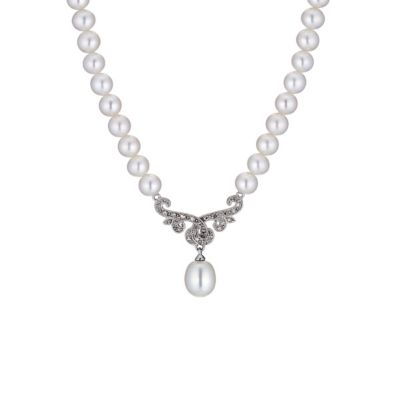 9ct white gold cultured freshwater pearl  diamond necklace - Product ...