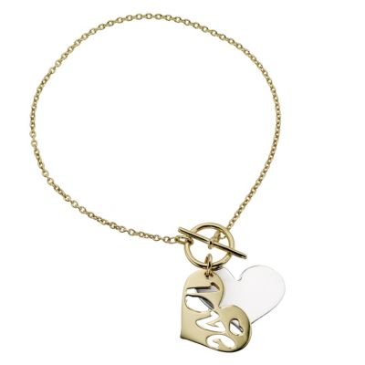 H Samuel 9ct Yellow Gold And Silver Heart T Bar Bracelet