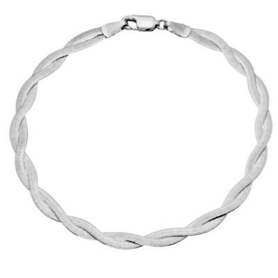 9ct White Gold Cross Over Herringbone Bracelet