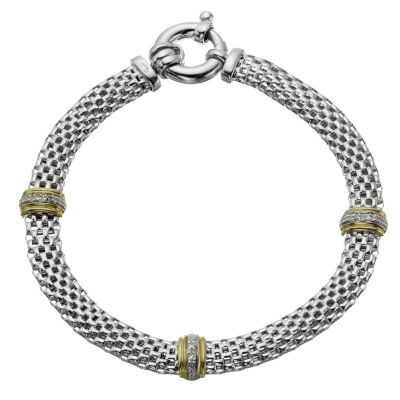 Silver & 9ct gold diamond station bracelet - Product number 8469385