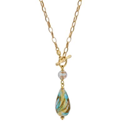 9ct yellow gold blue glass & ball t-bar - Product number 8469792
