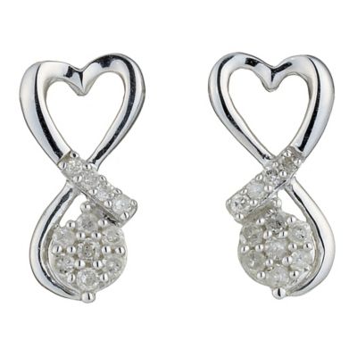 9ct White Gold Diamond Heart Shaped Earrings - Product number 8470138
