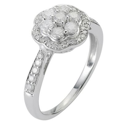 9ct White Gold Two Third Carat Diamond Cluster Ring