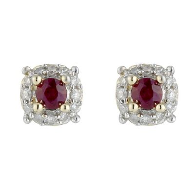 9ct Gold Ruby and Diamond Stud Earrings