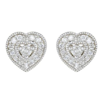 9ct White Gold Fifth Carat Diamond Set Heart Stud Earrings - Product number 8471940