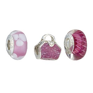 Chamilia - Sterling Silver Pink Glass 3 Bead