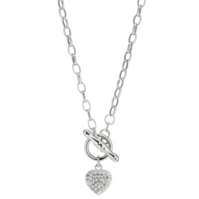 9ct White Gold Crystal Heart Chain Pendant Stunning 9ct white gold 18 ...