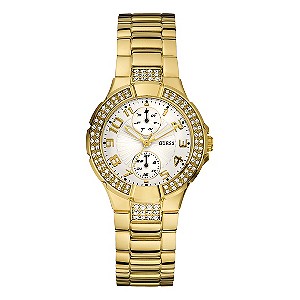 Guess Ladies' Gold Plated White Dial Bracelet Watch