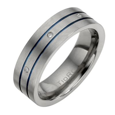 Titanium Diamond Set Blue Line Ring
