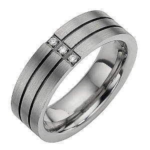 Titanium Three Diamond Two Black Line RingTitanium Three Diamond Two Black Line Ring