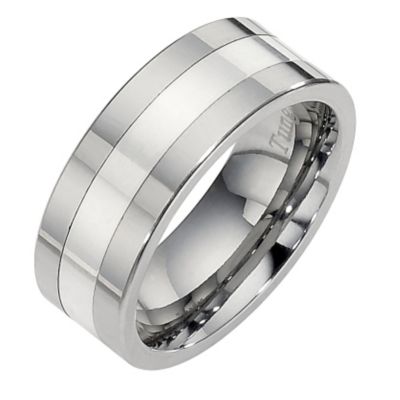 Tungsten and Silver Centre Line Ring