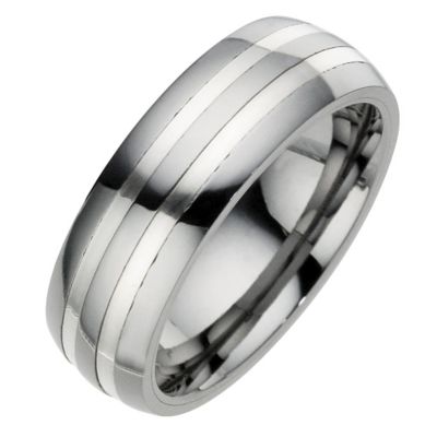 Tungsten Two Silver Line Ring