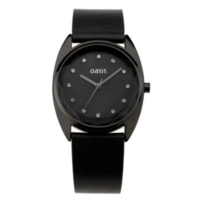 Oasis Ladies' Black Stone Set Dial Strap Watch - Product number 8481431
