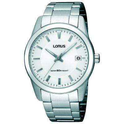 Lorus Mens White Dial Stainless Steel Bracelet Watch