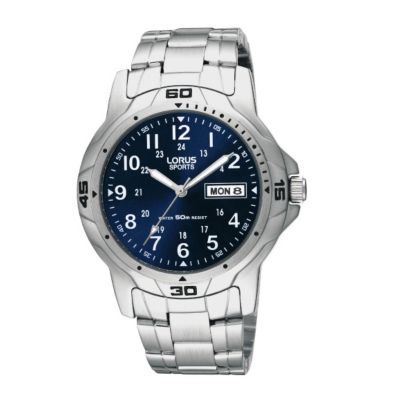 Lorus Mens Blue Dial Stainless Steel Bracelet Watch