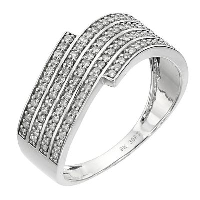 9ct white gold 1/3 carat diamond wave ring