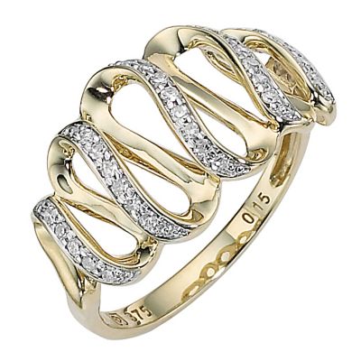 9ct gold diamond set multi wave ring