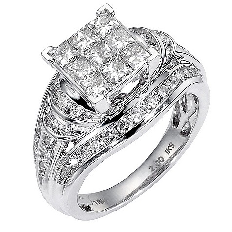 18ct white gold two carat diamond cluster bridal ring set