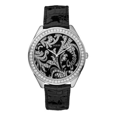 Guess Ladies' Paisley Stone Set Black Strap Watch - Product number 8488916