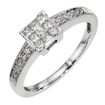 18ct white gold 1/3 carat diamond cluster ring