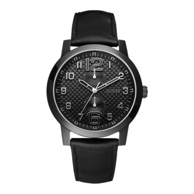 Guess Men's Black Round Dial And Leather Strap Watch - Product number 8490139