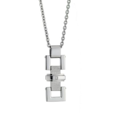 Stainless Steel Matt and Polished Diamond Set Pendant - Product number 8492735