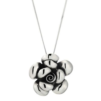 Silver rose pendant necklace