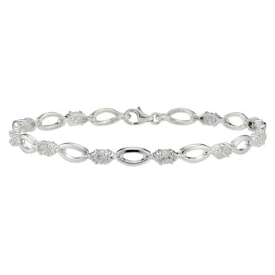 Sterling Silver Cubic Zirconia Set Oval Link Bracelet - Product number 8493049