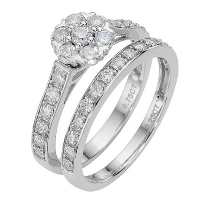 18ct white gold one carat diamond bridal ring set