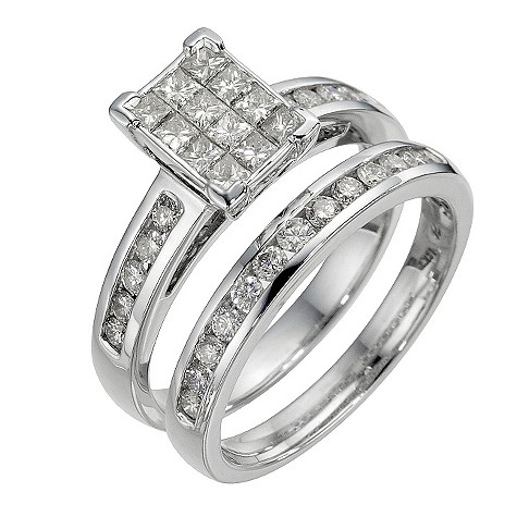 18ct white gold one carat diamond bridal ring set