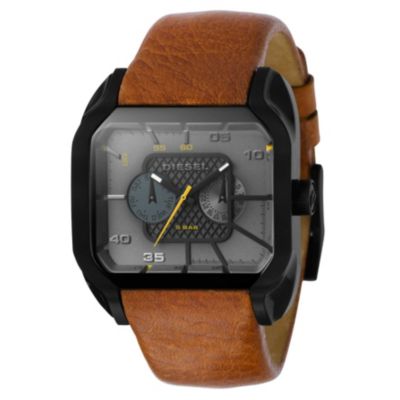 Diesel Sandstorm Square Dial Brown Leather Strap Watch