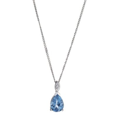 9ct White Gold Blue Topaz And Diamond Pear Shaped Pendant
