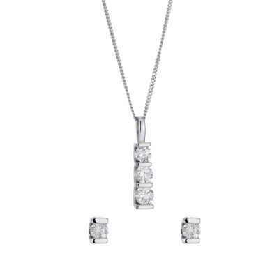 9ct white gold diamond trilogy earrings and pendant set - Product ...