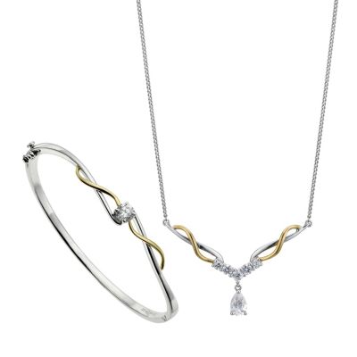 Silver and 9ct Yellow Gold Necklace and Bracelet