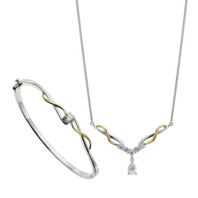 Silver and 9ct Yellow Gold Necklace and Bracelet