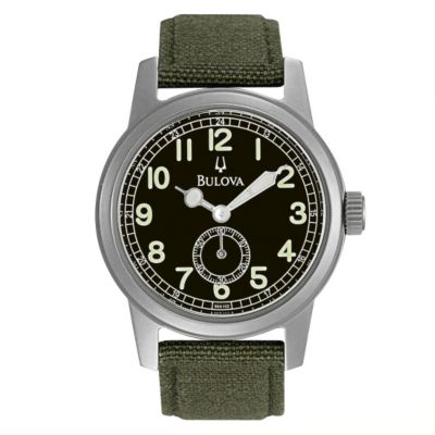 Bulova men's Green Canvas Strap And Black Dial WatchBulova men's Green Canvas Strap And Black Dial W