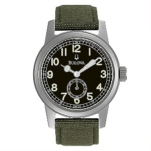 Bulova men's Green Canvas Strap And Black Dial WatchBulova men's Green Canvas Strap And Black Dial W