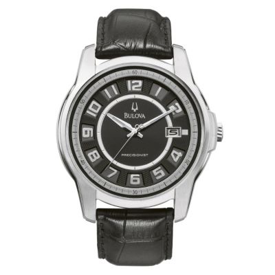Bulova Precisionist Men's Black Leather Strap Watch