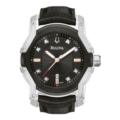 Bulova men's Black Diamond Dial Leather Strap Watch - Product number 8510210