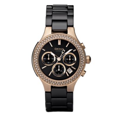 DKNY ladies' black ceramic and rose gold chronograph - Product number 8510687