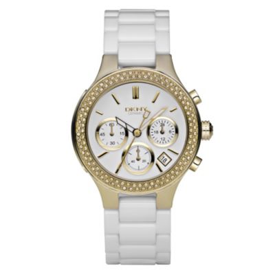 DKNY ladies' white ceramic and gold plated chronograph - Product number 8510709