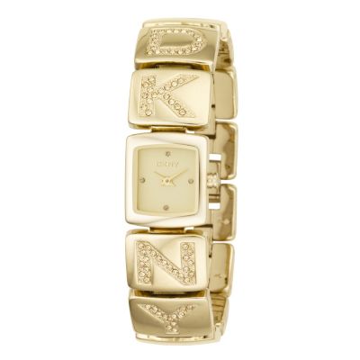 DKNY ladies' square dial gold plated logo bracelet watch - Product number 8510733