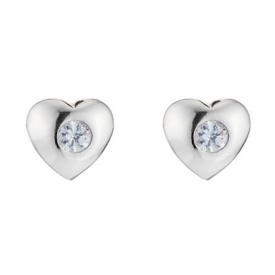Sterling Silver Cubic Zirconia Set Heart Stud Earrings - Product number 8510822