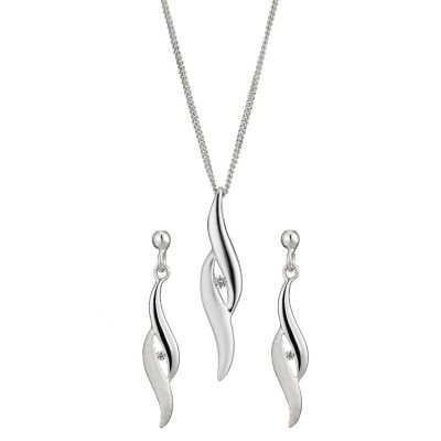 Silver Matt & Polished Cubic Zirconia Pendant & Earrings - Product number 8510830