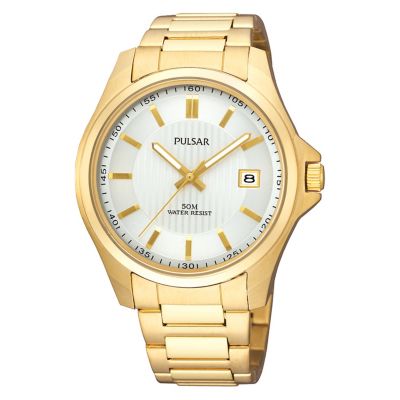 Pulsar Mens White Dial Gold Plated Bracelet Watch